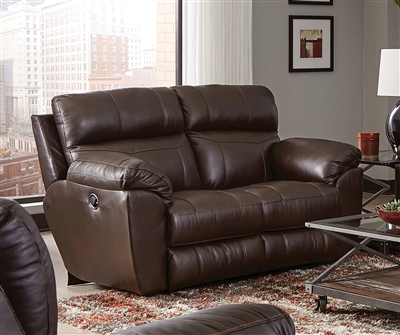 Costa Lay Flat Reclining Loveseat in Chocolate Color Leather by Catnapper - 4072-CH
