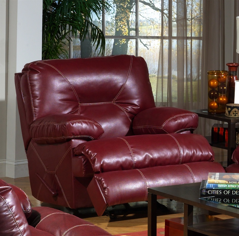 Cortez Chaise Glider Recliner In Dark, Red Leather Recliners