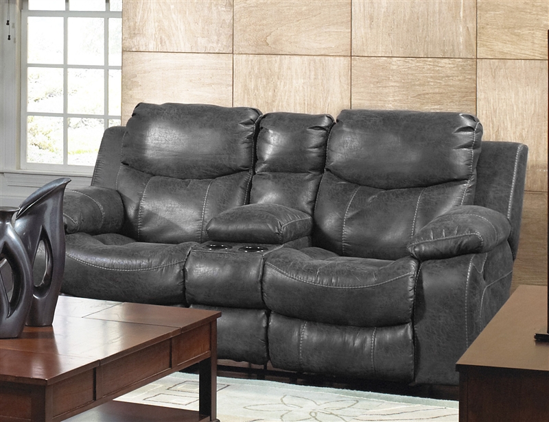 Catalina Leather Reclining Console, Panther Black Leather Power Reclining Sofa Console Loveseat
