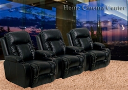Geneva Theater Seating - 3 Black Leather Chairs By Catnapper - Manual Recline