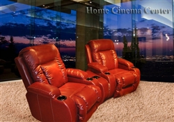 Geneva Theater Seating - 2 Red Leather Chairs By Catnapper - Manual Recline