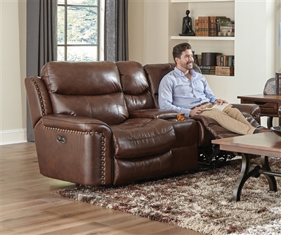 Ceretti Power Reclining Sofa in Brown Leather by Catnapper - 64881
