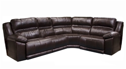 Bergamo 4 Piece Power Lumbar Reclining Sectional in Chocolate Leather by Catnapper - 7418-04