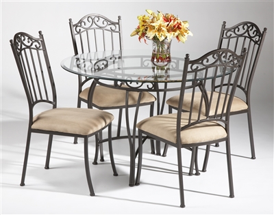0710 5 Piece Round Dining Room Set in Antique Taupe Finish by Chintaly - CHI-0710-5-PCS