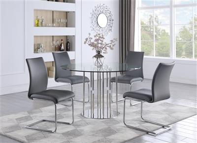 1158 5 Piece Round Dining Room Set with Jane Gray Chair by Chintaly - CHI-1158-JANE-5PC