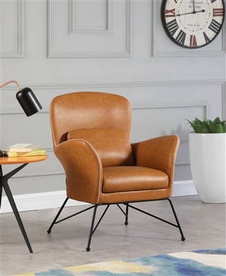 2019-ACC Accent Chair in Camel PU/Matte Black Finish by Chintaly - CHI-2019-ACC-CML