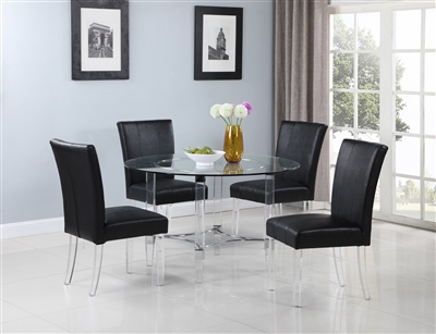 4038 5 Piece Round Dining Room Set with Black Parson Chair by Chintaly - CHI-4038-5PC-BLK