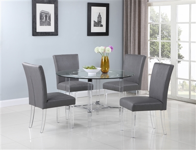 4038 5 Piece Round Dining Room Set with Gray Parson Chair by Chintaly - CHI-4038-5PC-GRY