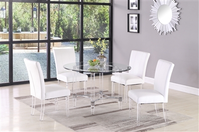 4038 5 Piece Round Dining Room Set with White Parson Chair by Chintaly - CHI-4038-5PC-WHT