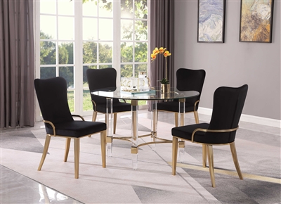 4038-GLD 5 Piece Round Dining Room Set with Riley Black Chair by Chintaly - CHI-4038-GLD-RILEY-5PC-BLK
