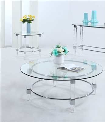 4038-OCC 2 Piece Occasional Table Set in Clear/Chrome Finish by Chintaly - CHI-4038-OCC-SET