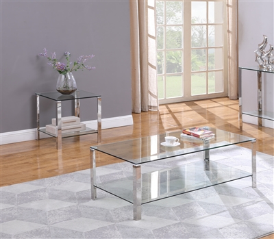 5080-OCC 2 Piece Occasional Table Set in Clear/Polished SS Finish by Chintaly - CHI-5080-OCC-SET