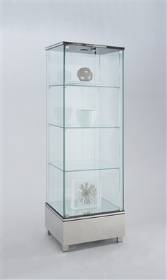 Glass Curio w/Steel Base in Steel Finish by Chintaly - CHI-6628-CUR-STL