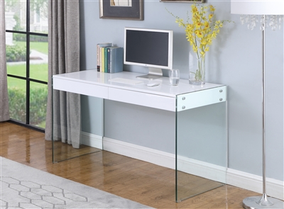 51" Contemporary Computer Desk in Clear/Gloss White Finish by Chintaly - CHI-6903-DSK