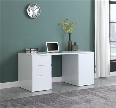 63" Modern Wooden Computer Desk in Clear/Gloss White Finish by Chintaly - CHI-6906-DSK