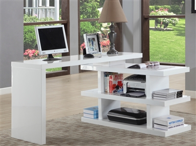 53" Motion Home Office Computer Desk in Gloss White Finish by Chintaly - CHI-6915-DSK