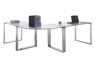 91" 3 Piece Computer Desk in Clear Glass Finish by Chintaly - CHI-6931-DSK-3PC