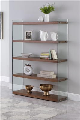 47" W Bookcase in Clear/Walnut Finish by Chintaly - CHI-74101-BKS-WAL