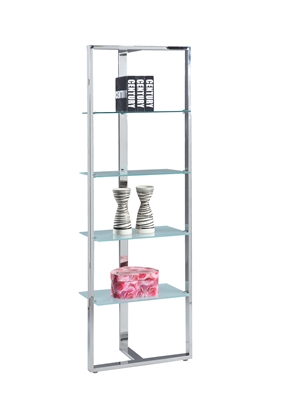 24" W Bookcase in Frosted Glass/Stainless Steel Finish by Chintaly - CHI-74103-BKS