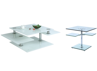 8052-OCC 2 Piece Occasional Table Set with White Starfire Glass Coffee Table by Chintaly - CHI-8052-WHT-OCC-SET