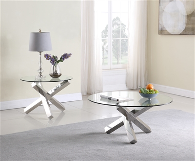 9008-OCC 2 Piece Occasional Table Set in Clear/Polished SS Finish by Chintaly - CHI-9008-OCC-SET