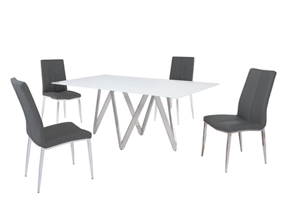 Abigail 5 Piece Dining Room Set with Textured Ash PU Chairs by Chintaly - CHI-ABIGAIL-5PC-ASH