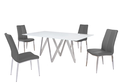 Abigail 5 Piece Dining Room Set with Grey PU Chairs by Chintaly - CHI-ABIGAIL-5PC-GRY