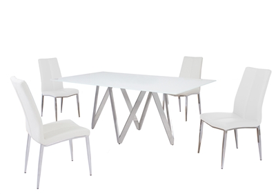 Abigail 5 Piece Dining Room Set with Textured White PU Chairs by Chintaly - CHI-ABIGAIL-5PC-WHT