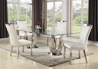 Adelle 5 Piece Dining Room Set in Clear/Polished SS Finish by Chintaly - CHI-ADELLE-5PC