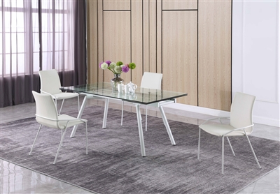 Alicia 5 Piece Dining Room Set in Clear/Matte White Finish by Chintaly - CHI-ALICIA-5PC