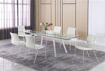 Alicia 7 Piece Dining Room Set in Clear/Matte White Finish by Chintaly - CHI-ALICIA-7PC
