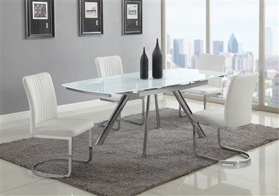 Alina 5 Piece Dining Room Set in White Staphire/Chrome Finish by Chintaly - CHI-ALINA-5PC