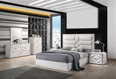 Amsterdam 6 Piece Bedroom Set in Matte White Finish by Chintaly - CHI-AMSTERDAM-BED
