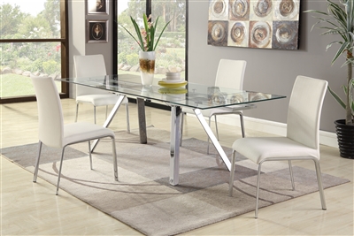 Ariel 5 Piece Dining Room Set in Clear/Chrome Finish by Chintaly - CHI-ARIEL-5PC