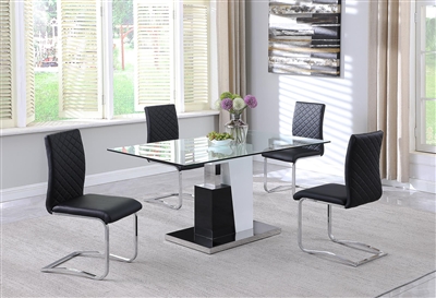 Barbara 5 Piece Dining Room Set in Gloss White & Black/Polished SS Finish by Chintaly - CHI-BARBARA-5PC