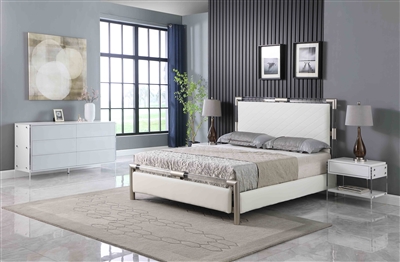 Barcelona 5 Piece Bedroom Set in Brushed Nickel/Gloss White/Clear Finish by Chintaly - CHI-BARCELONA-QUEEN-5PC