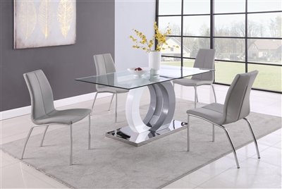 Becky 5 Piece Dining Room Set in Clear & Polished SS Finish by Chintaly - CHI-BECKY-5PC