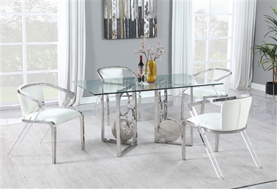 Bruna 5 Piece Dining Room Set w/ 36" x 60" Glass Top Table & Bruna Chairs by Chintaly - CHI-BRUNA-5PC-3660