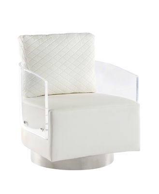 Ciara Accent Chair in White PU/Clear Finish by Chintaly - CHI-CIARA-ACC-WHT