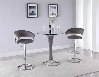 Daniella 3 Piece Counter Height Dining Set in Clear/Chrome Finish by Chintaly - CHI-DANIELLA-PUB-3PC