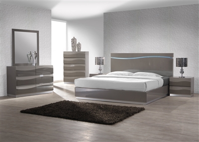 Delhi 6 Piece Bedroom Set in Gloss Gray Finish by Chintaly - CHI-DELHI-BED