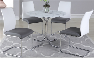 Dorothy-Jane 5 Piece Round Dining Room Set in White Marble/Chrome Finish by Chintaly - CHI-DOROTHY-JANE-5PC-GL