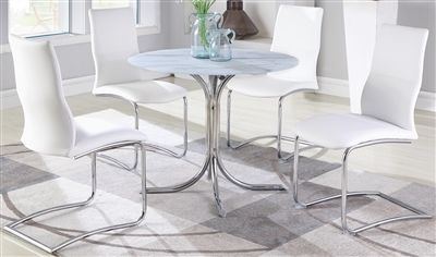 Dorothy-Piper 5 Piece Round Dining Room Set in White Marble/Chrome Finish by Chintaly - CHI-DOROTHY-PIPER-5PC-GL