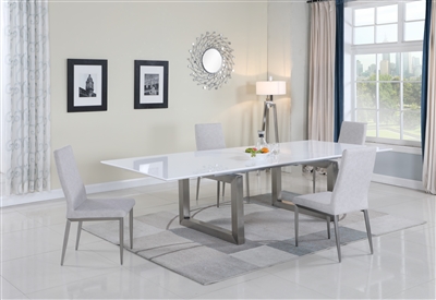 Ebony-Desiree 5 Piece Dining Room Set in Gloss White/Brushed SS Finish by Chintaly - CHI-EBONY-DESIREE-5PC
