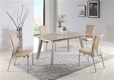 Eleanor-Molly 5 Piece Dining Room Set with Beige PU Chair by Chintaly - CHI-ELEANOR-MOLLY-5PC-BGE
