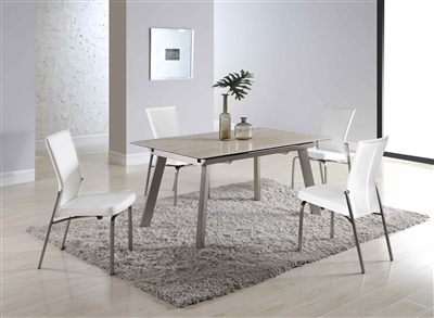 Eleanor-Molly 5 Piece Dining Room Set with White PU Chair by Chintaly - CHI-ELEANOR-MOLLY-5PC-WHT