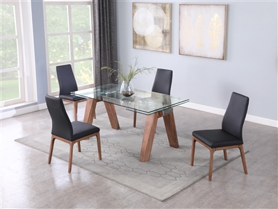 Esther-Rosario 5 Piece Dining Room Set with Black PU Chair by Chintaly - CHI-ESTHER-ROSARIO-WAL-5PC-BLK