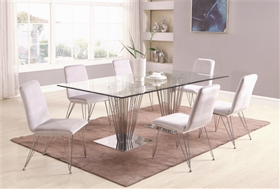 Fernanda 7 Piece Dining Room Set in Clear/Polished SS Finish by Chintaly - CHI-FERNANDA-7PC-RCT
