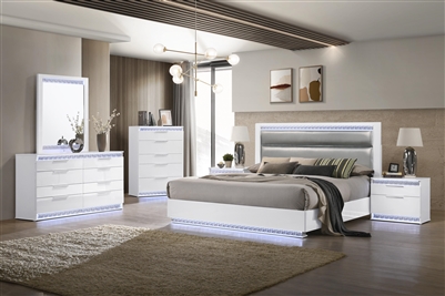 Moscow 6 Piece Bedroom Set in Gloss White Finish by Chintaly - CHI-MOSCOW-QUEEN-6PC