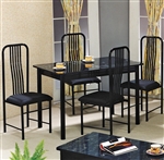 Poly 5 Piece Faux Marble Top Dining Set in Black Finish by Crown Mark - 1156